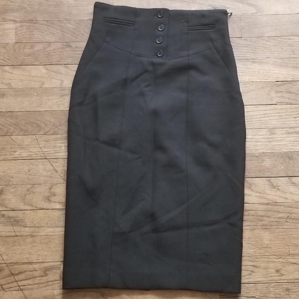 Princess Button High Waisted Side Zip Pencil Skirt